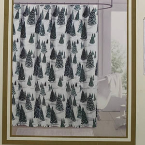 Ridgefield Home Christmas Trees Holiday Woodland Forest White Shower Curtain New